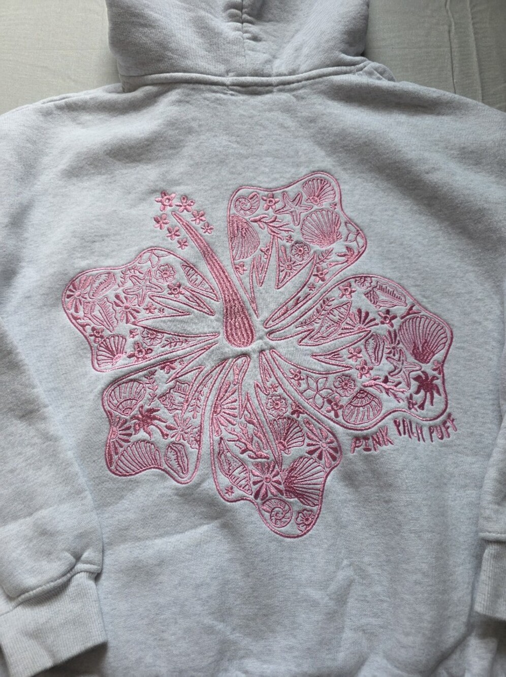 Pink Palm Puff Hibiscus Hoodie Small
